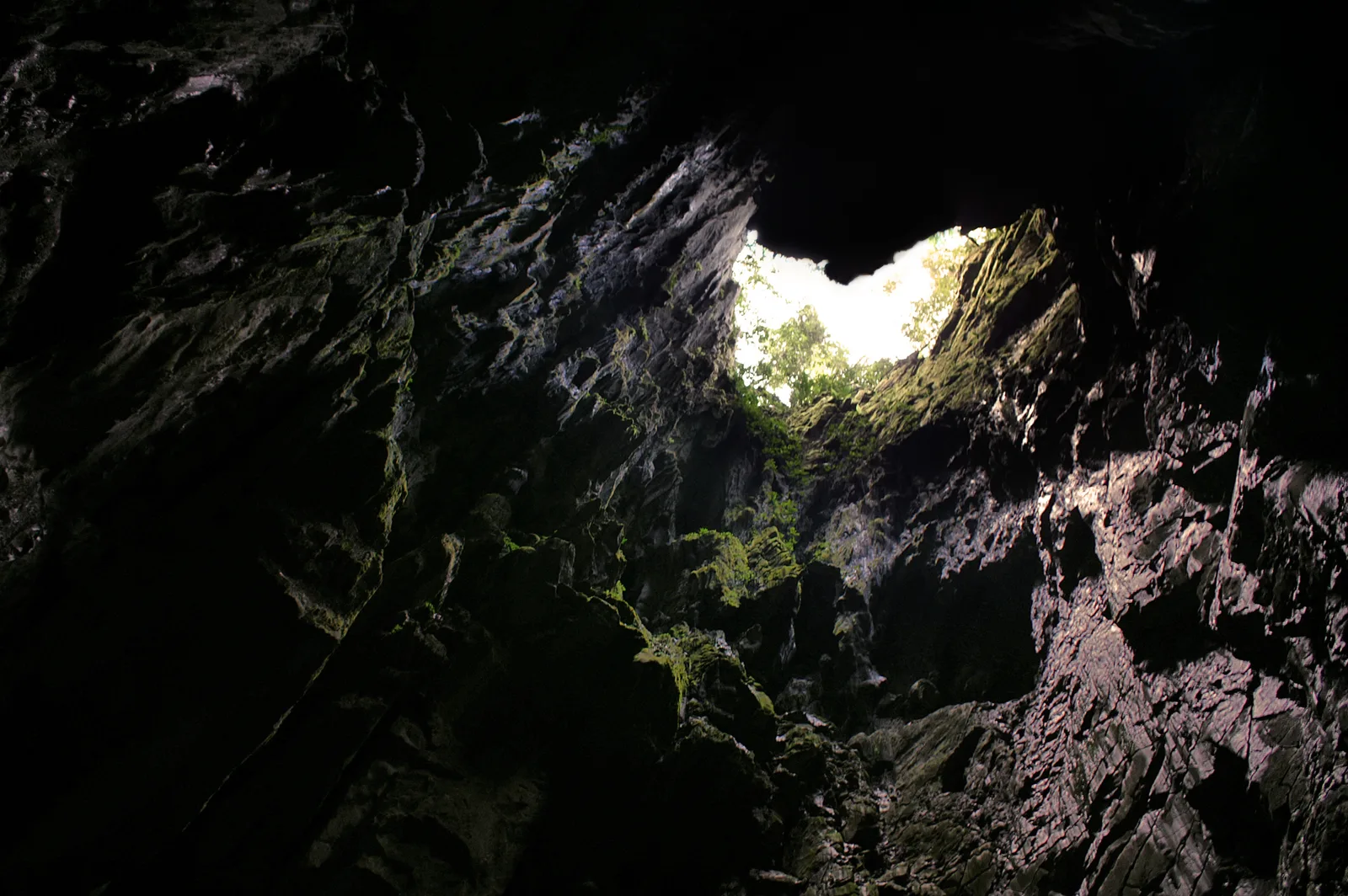 Blick aus dem Inneren der Wind Cave auf eine Tageslichtöffnung